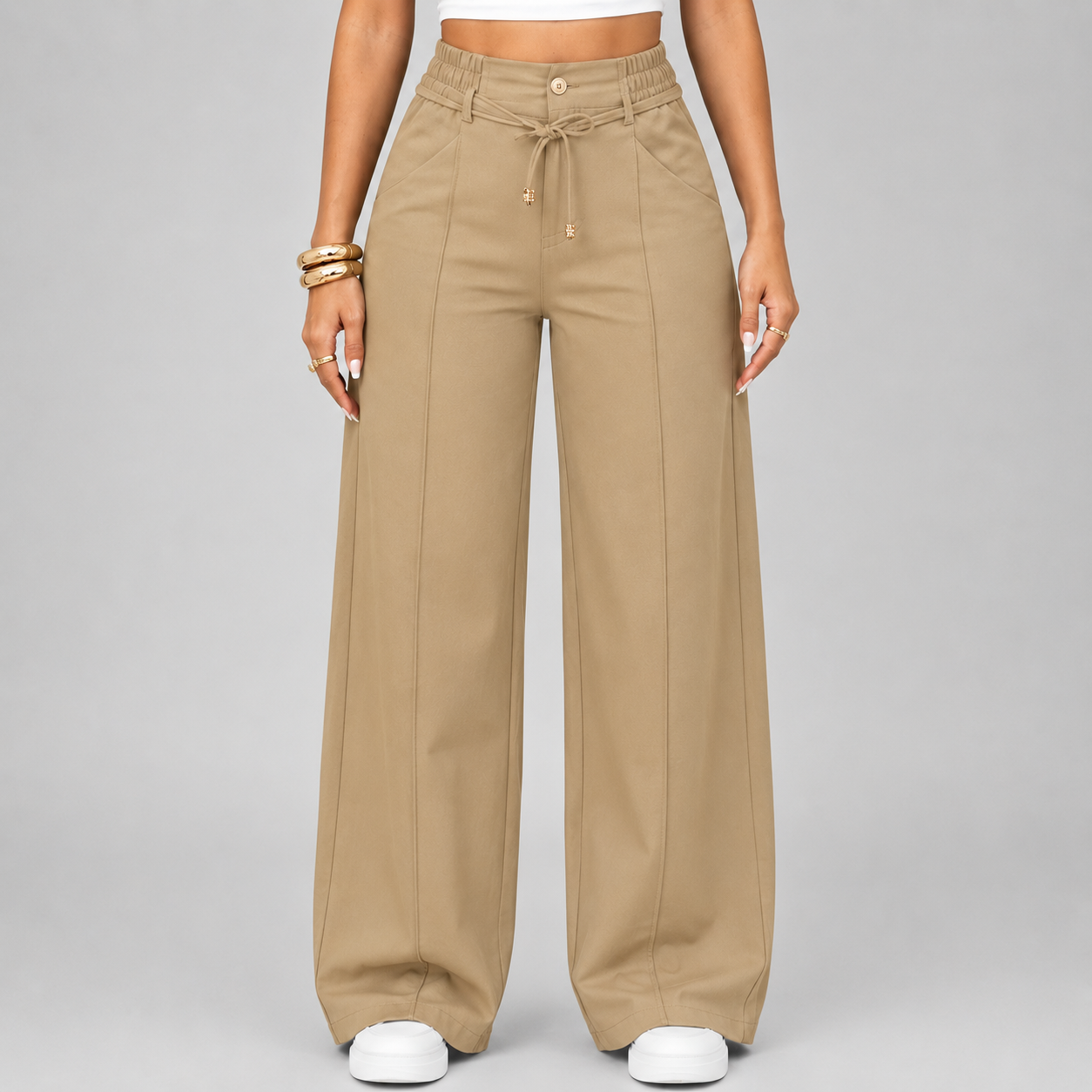 ⚡New Summer Drawstring High Waist Wide Leg Pants