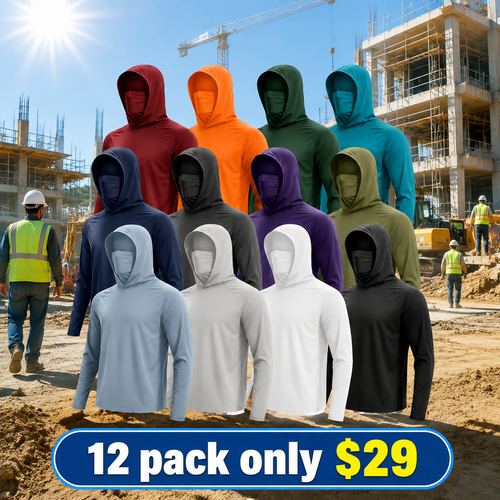 UPF 50+ Long-Sleeve Sun-Protection Hoodie (with Sleeve Pocket and Face Mask)