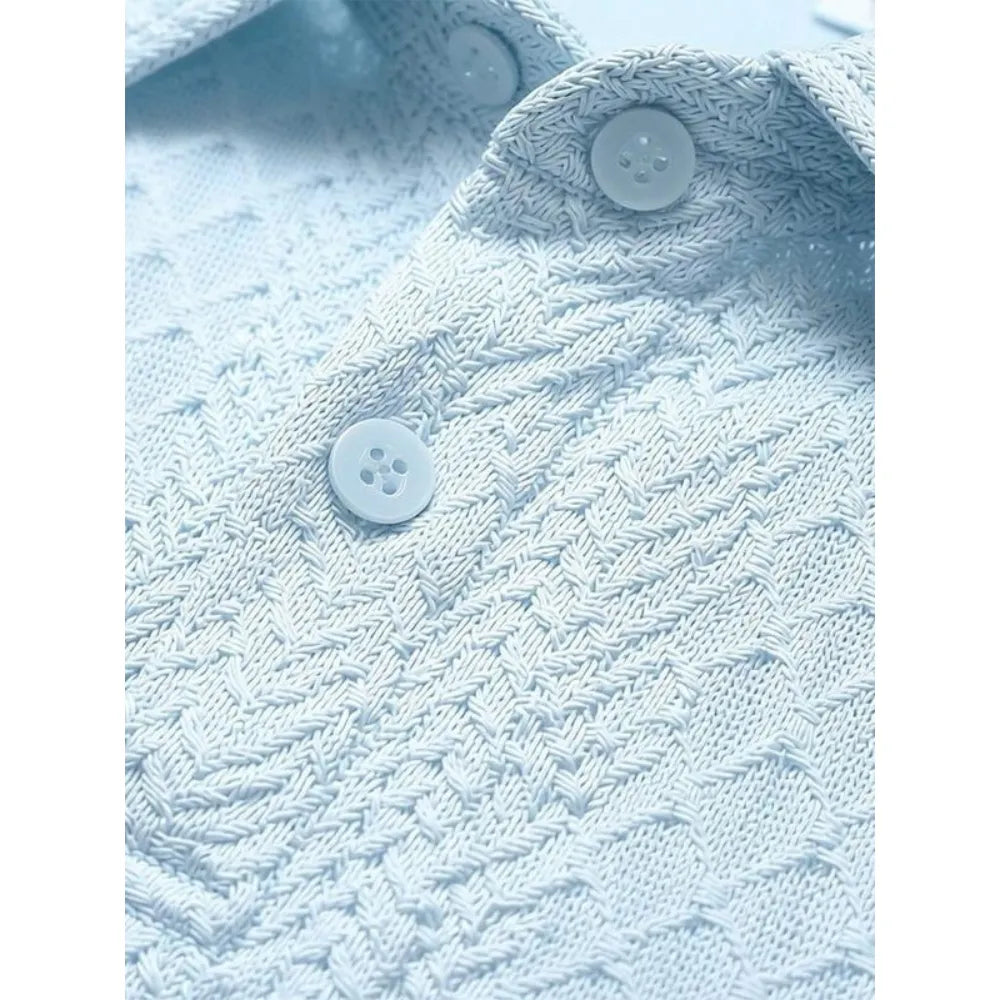 Men's summer casual texture fabric solid color polo shirt T-shirt shorts 2-piece set