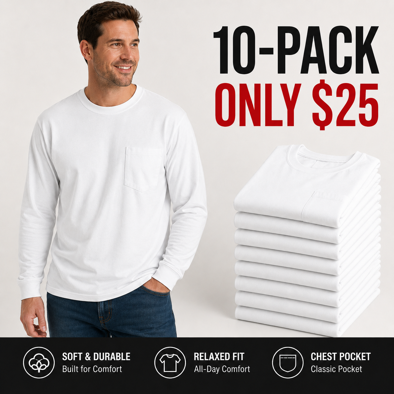 🔥Men's Heavyweight Cotton Pocket T-Shirt – Relaxed Fit Everyday Casual Tee | Big & Tall Available