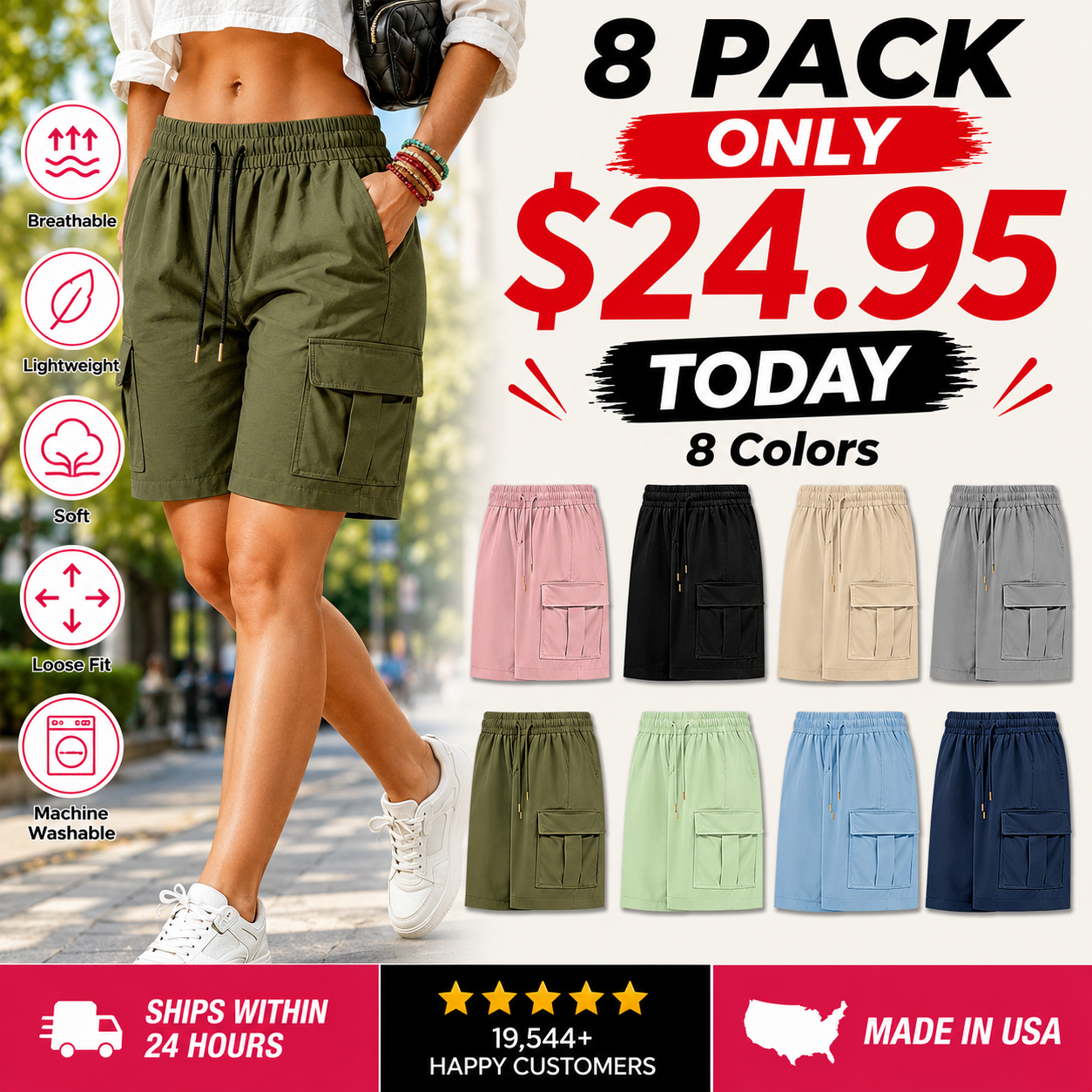 【LAST DAY SALE】Women’s outdoor cargo shorts—multi-pocket design