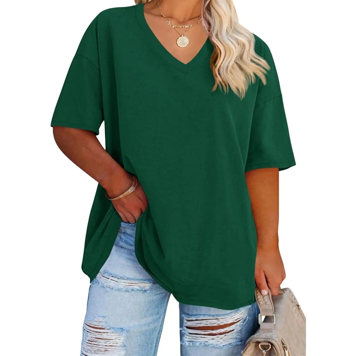 【LAST DAY SALE】Women's V Neck T Shirts Summer Half Sleeve Tee