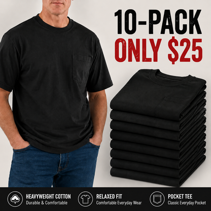 🔥Men's Heavyweight Cotton Pocket T-Shirt – Relaxed Fit Everyday Casual Tee | Big & Tall Available