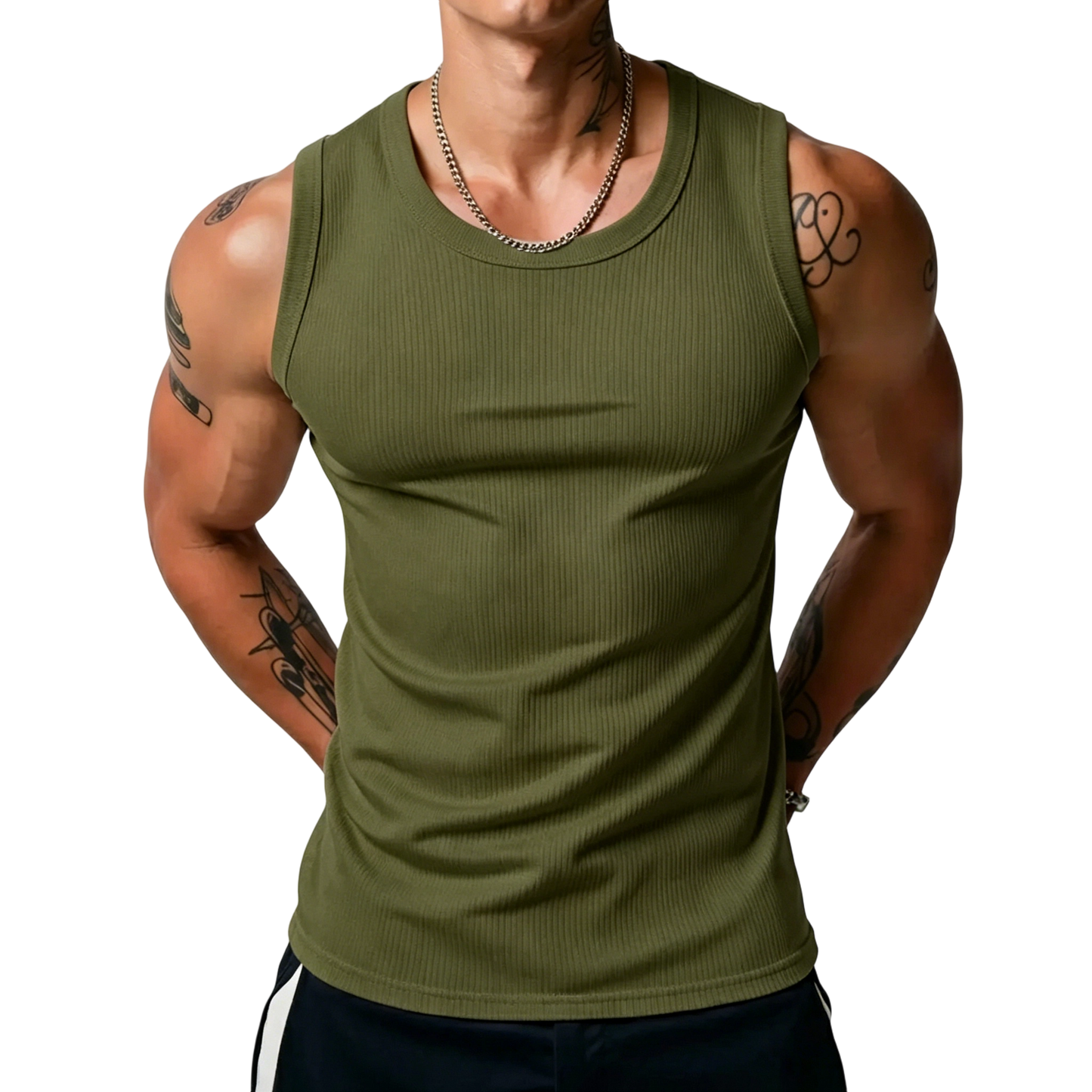 Men's Wide Strap Ribbed Tank Top